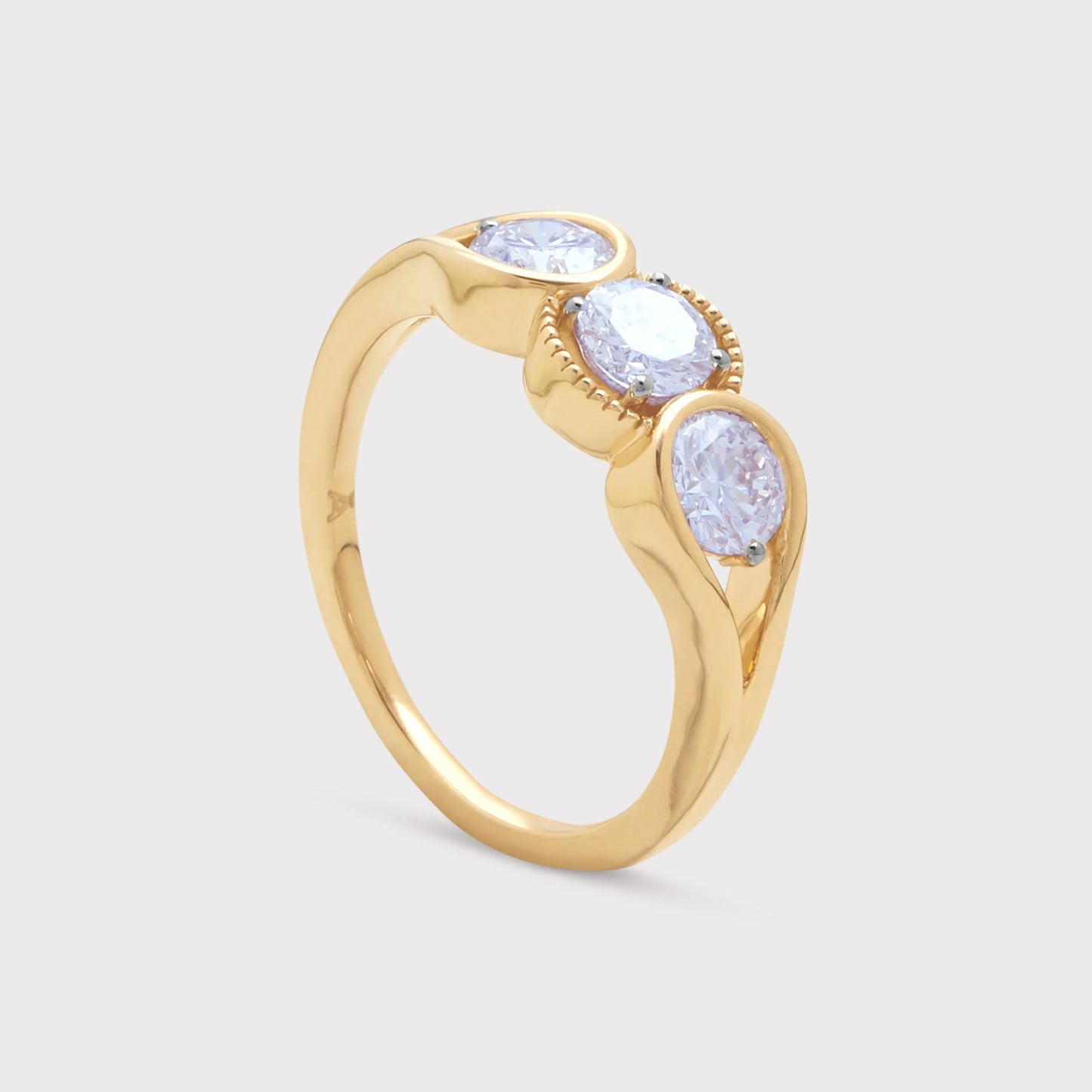 Gold Trilogy Ring with three round diamonds, diamond engagement ring, anniversary ring, fine jewelry