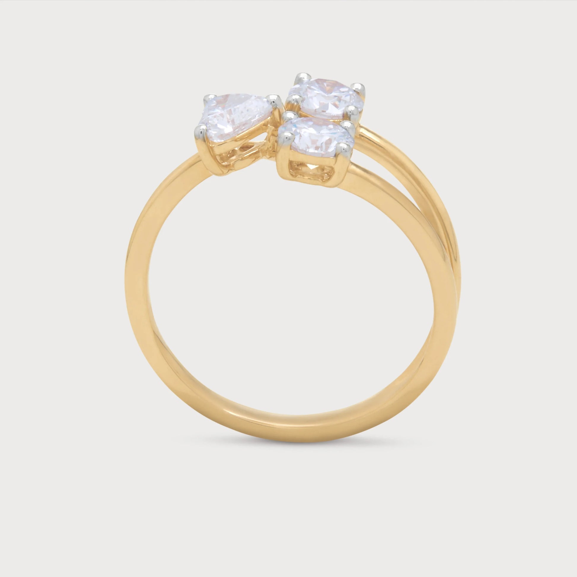 The Amara Ring - Gold three-stone diamond ring for women. Perfect as an engagement ring or anniversary gift.