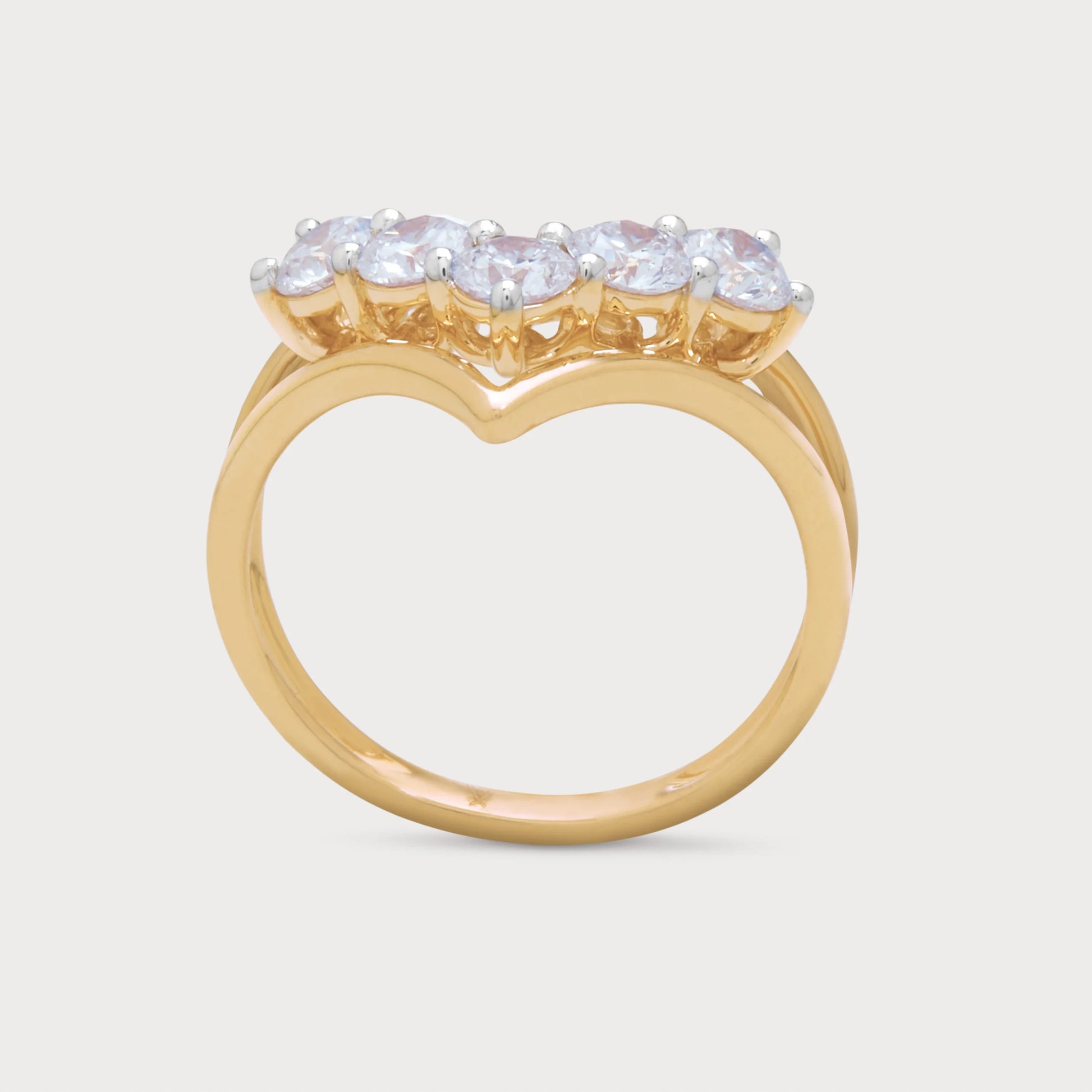 The Avienne Ring: elegant gold diamond ring featuring five brilliant round diamonds, perfect for engagement or anniversary.