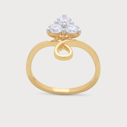 The Triveni Ring - Gold diamond ring featuring three brilliant-cut diamonds in a triangular cluster setting on a unique, intertwined gold band. Ideal for diamond jewelry.