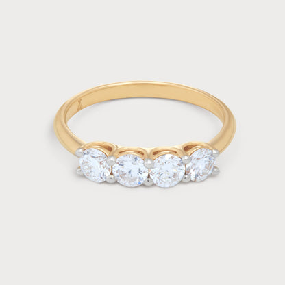 The Zaya Ring: A stunning four-stone diamond ring with a polished gold band, perfect for engagement, anniversary, or fine jewelry collection.