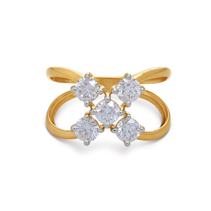 The Calyx Ring, an exquisite gold diamond ring featuring five brilliant-cut diamonds in a unique cluster setting, perfect for engagement or as a statement piece of diamond jewellery.