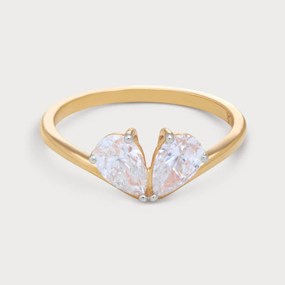 The Zephra Ring: Gold diamond ring with two pear-shaped diamonds. Shop luxury diamond jewellery online.