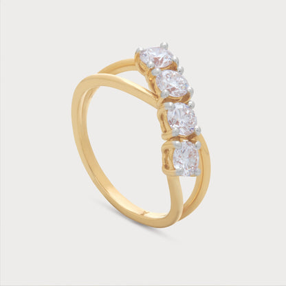 The Arlise Ring: Gold diamond ring featuring four sparkling round brilliant diamonds set in a unique crossover band design. Ideal for engagement, wedding, or anniversary occasions.