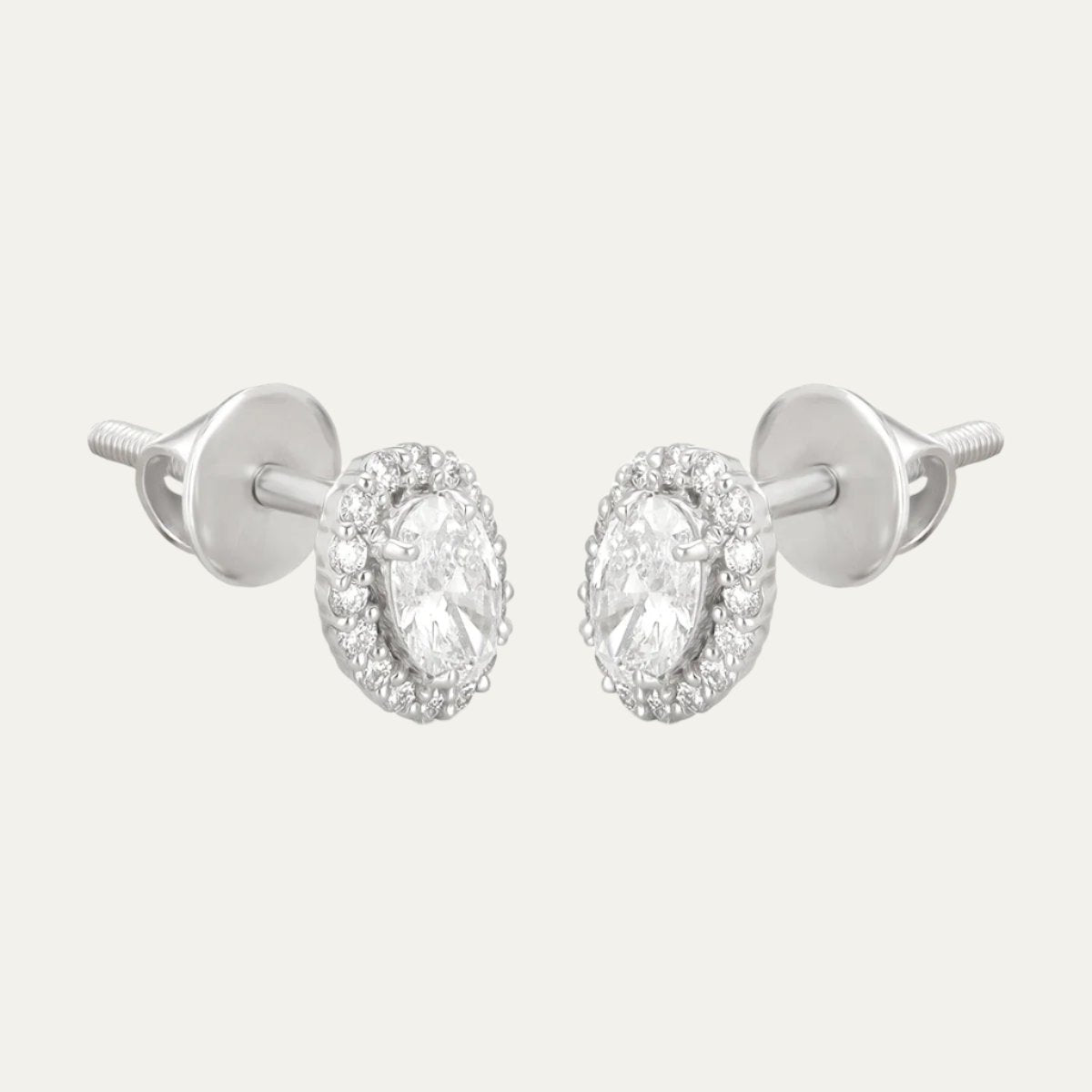 Aukera Lab Grown Diamonds-Lustrous Oval Halo - White Gold Ear Stud