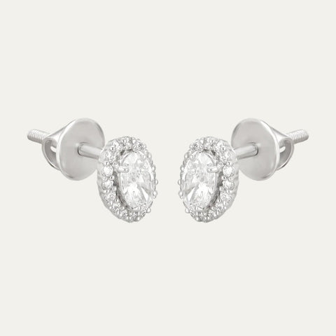 Aukera Lab Grown Diamonds-Lustrous Oval Halo - White Gold Ear Stud