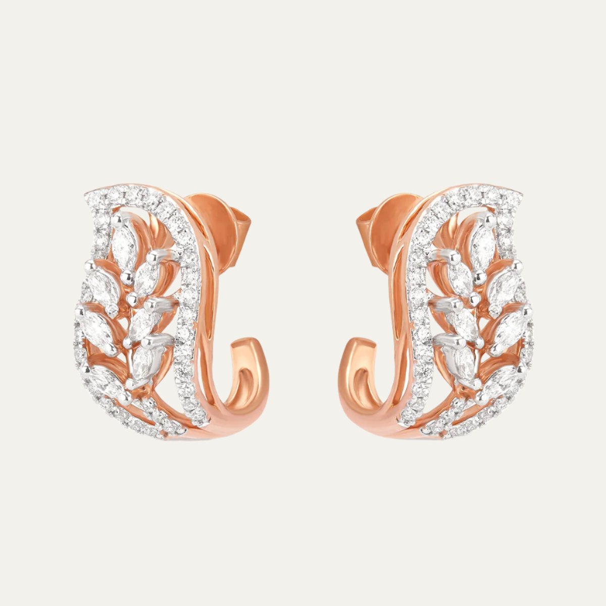 Aukera - Rosy Foliage Whispers - Marquise Leaf J-Hoop Earrings