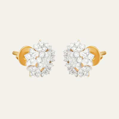 Aukera Lab Grown Diamonds-Golden Petal Blooms - Nakshatra Floral Stud Earrings