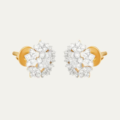 Aukera Lab Grown Diamonds-Golden Petal Blooms - Nakshatra Floral Stud Earrings