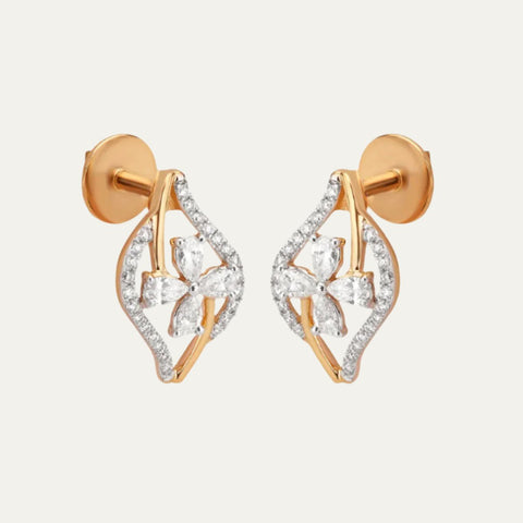 Aukera Lab Grown Diamonds-Gilded Elegance - Pave Diamond Frame Stud Earrings