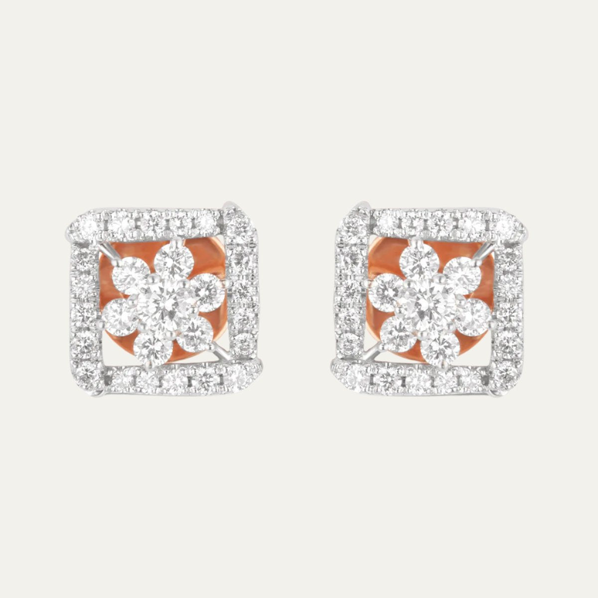 Aukera Lab Grown Diamonds-Rosy Radiance - Nakshatra Rhombus Ear Studs