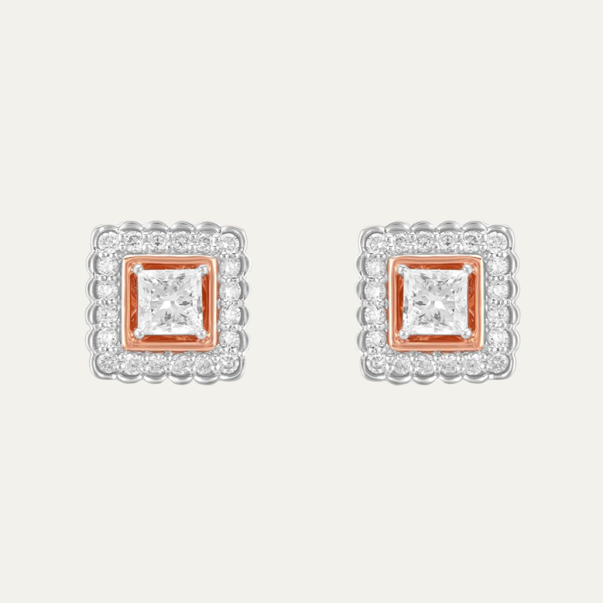 Aukera Lab Grown Diamonds-Golden Princess Halo Studs