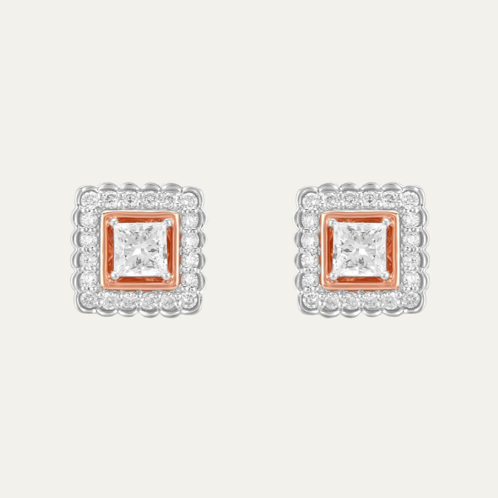 Aukera Lab Grown Diamonds-Golden Princess Halo Studs