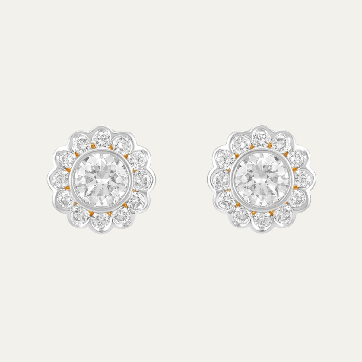 Aukera Lab Grown Diamonds-Golden Halo Sparkle Studs