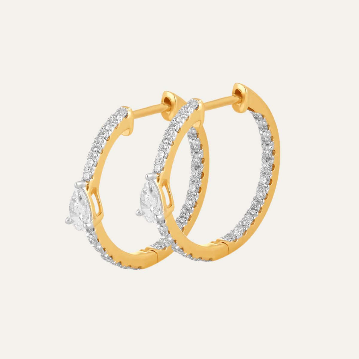 Aukera Lab Grown Diamonds-Pear Sparkle Embrace White Gold Hoops