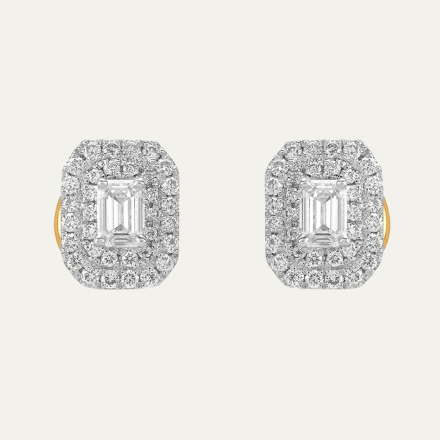 Aukera Lab Grown Diamonds-Gleaming Verde Emerald Halo Drop Earrings