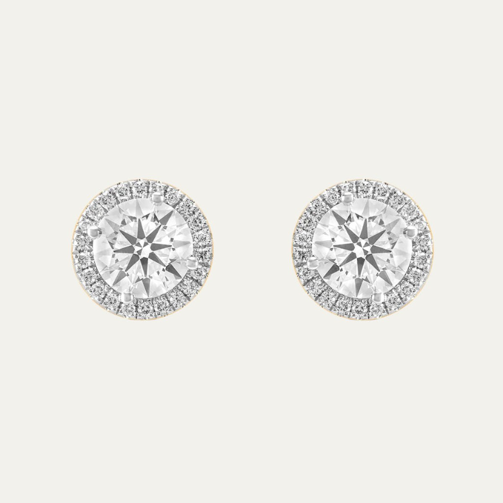 lab grown diamond gleaming circlet yellow gold halo studs