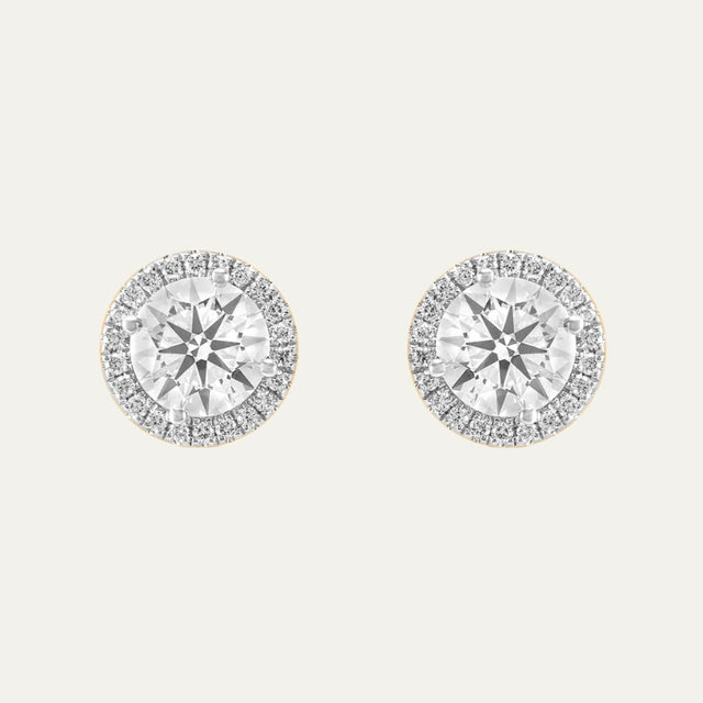 lab grown diamond gleaming circlet yellow gold halo studs