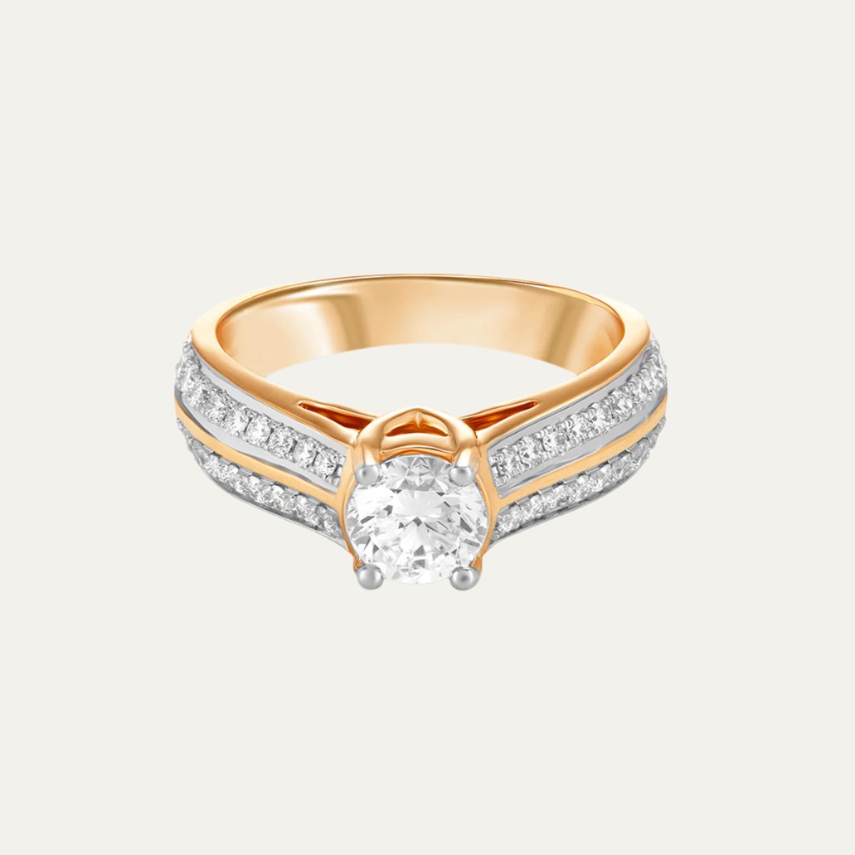 Aukera Lab Grown Diamonds-Golden Elegance Solitaire Ring