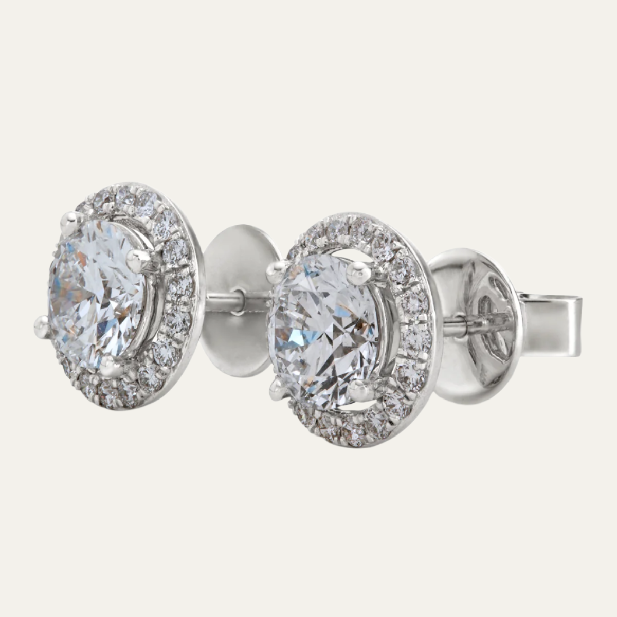Women Singular Round Halo Solitaire Studs