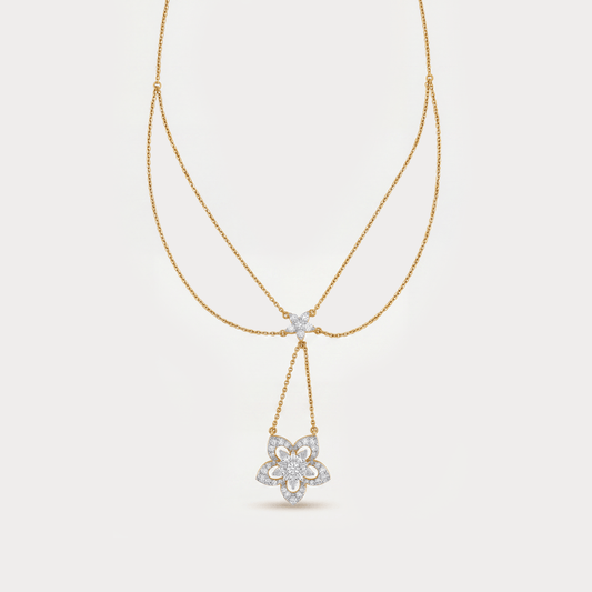 The Aukera Orchid waterfall Lariat Diamond Necklace