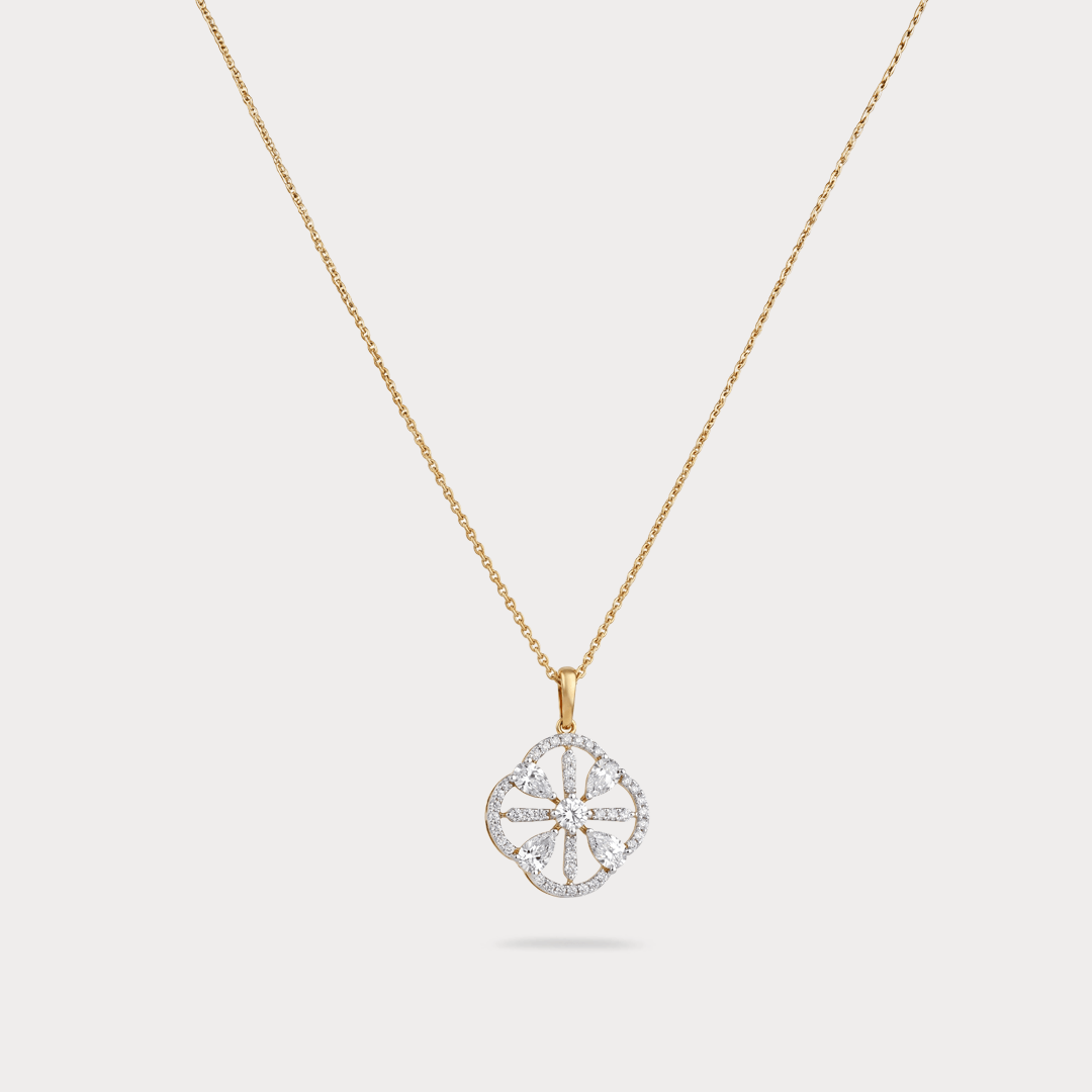 Comète Halo Floral Diamond Pendant Chain
