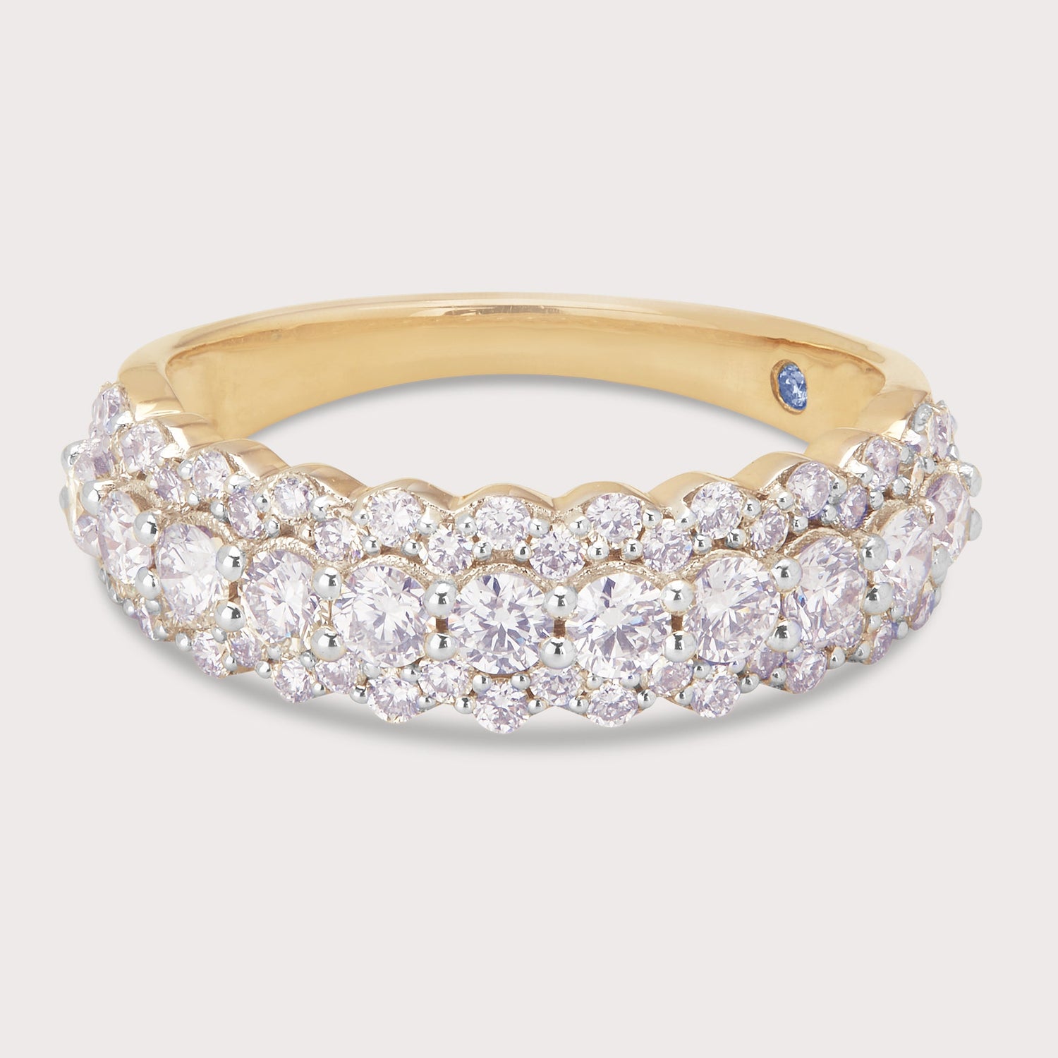 The Elysian Band diamond ring. A luxurious gold eternity band featuring two rows of brilliant-cut diamonds, perfect for engagement, wedding, or anniversary. Fine diamond jewellery.
