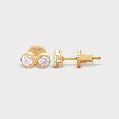 The Binolo Studs gold diamond earrings, featuring two brilliant round diamonds set in a captivating, intertwined gold design. Perfect for everyday elegance or a special gift from our diamond jewelry collection.