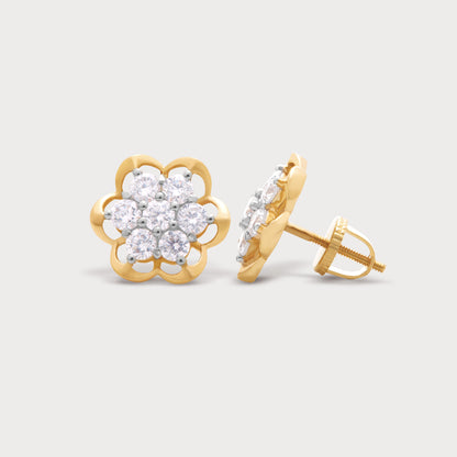 Golden Fig Studs: Elegant gold diamond earrings with a fig-shaped floral design, perfect for diamond jewellery shopping.