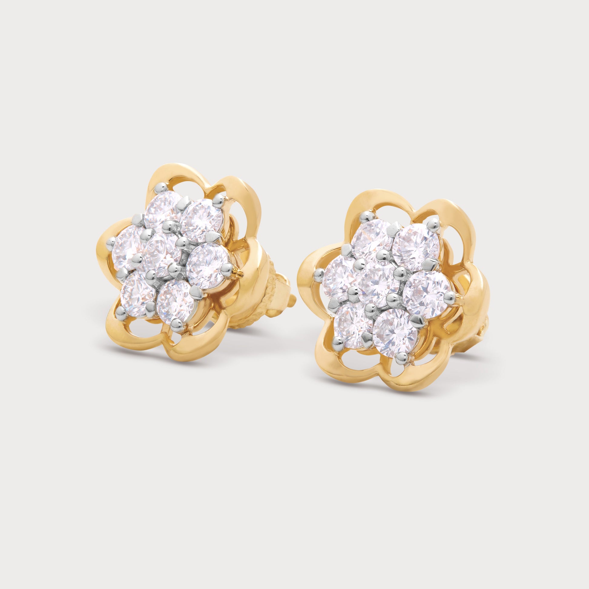 The Golden Fig Studs: yellow gold flower design diamond cluster stud earrings, fine jewelry for women.