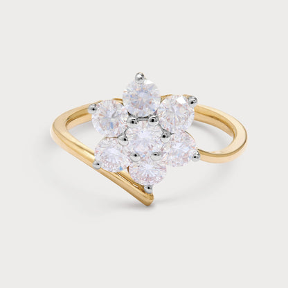 The Solara Ring - elegant gold diamond flower cluster ring featuring seven round brilliant diamonds, ideal for engagement or anniversary.