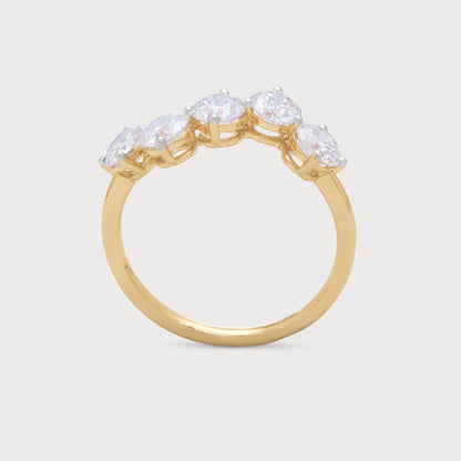 The Aster Ring: Gold diamond ring with five brilliant round-cut diamonds, perfect for engagement, wedding, or anniversary. Fine diamond jewelry.