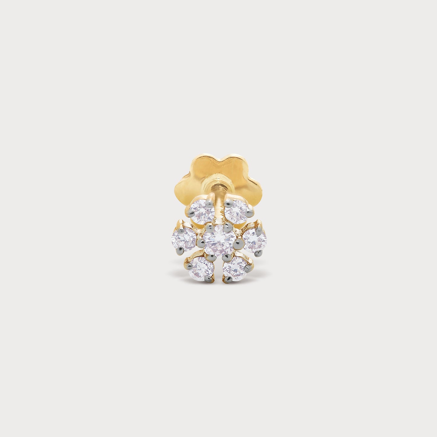 Yellow gold diamond flower cluster stud earring