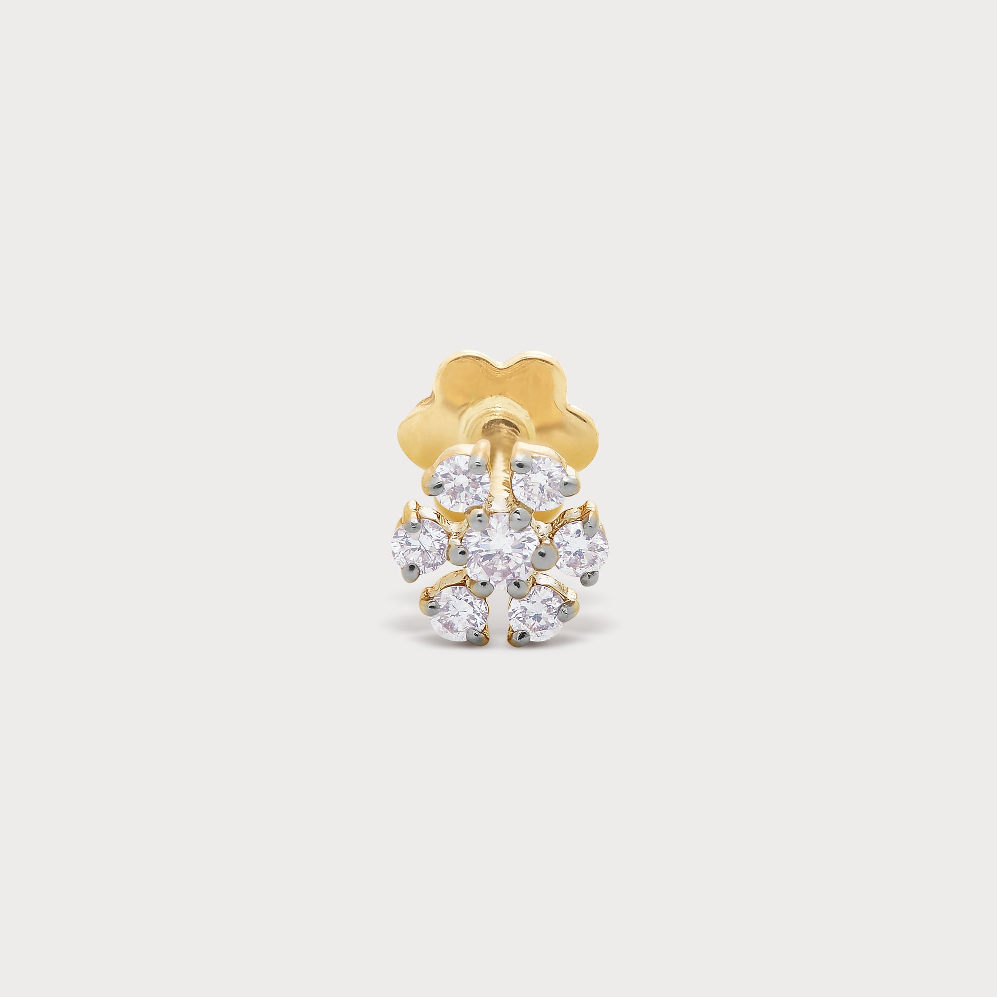 Yellow gold diamond flower cluster stud earring