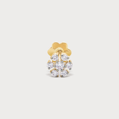 Yellow gold diamond flower cluster stud earring