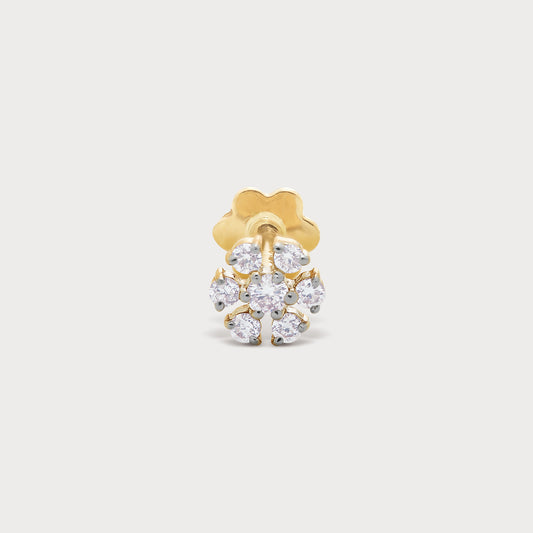 Yellow gold diamond flower cluster stud earring