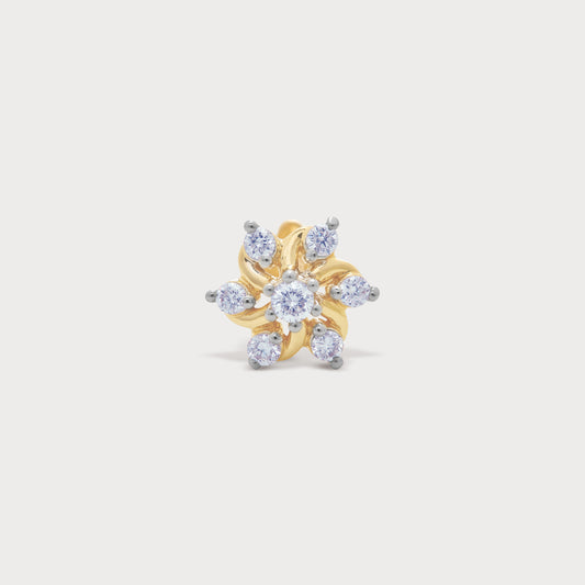 Yellow gold floral diamond stud earring with brilliant-cut diamonds