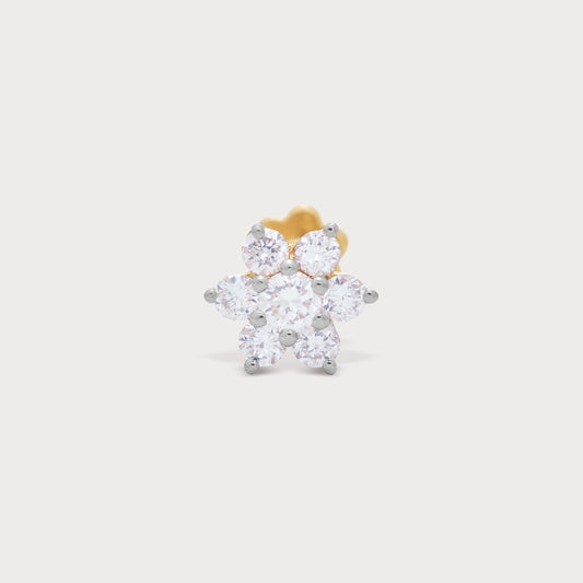 Sparkling diamond flower stud earring in gold, perfect for women who love fine jewelry and luxury accessories.