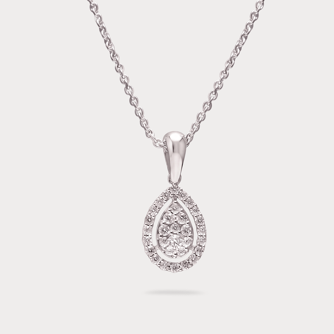 Woodgrace Halo Cluster Diamond Pendant Chain
