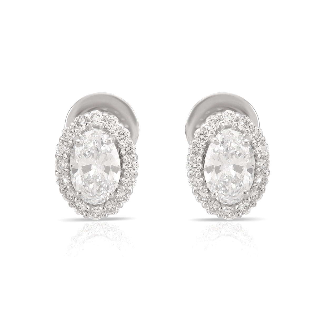 Aukera - Lustrous Oval Halo - White Gold Ear Stud