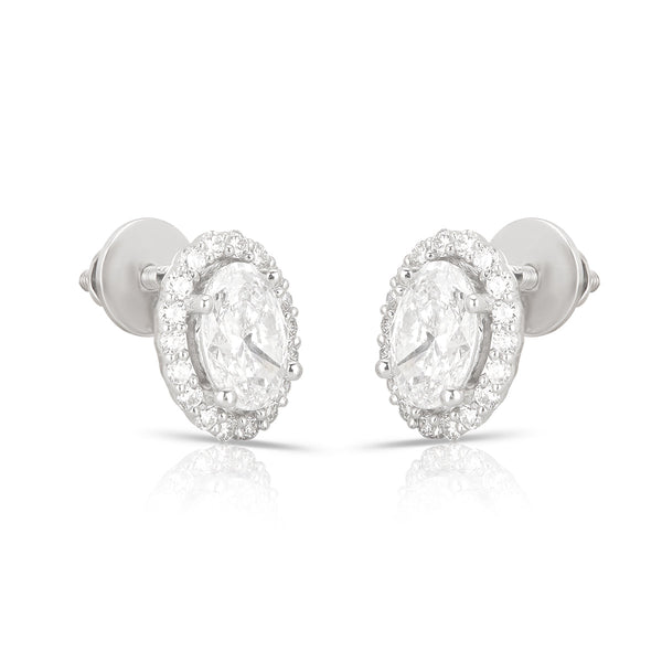 Aukera Lab Grown Diamonds-Ethereal Elegance Oval Halo Ear Stud
