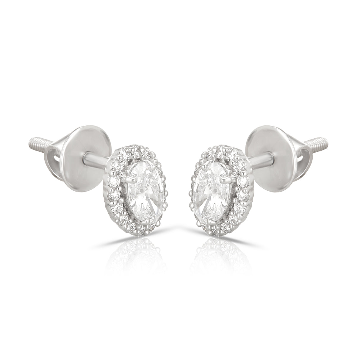 Aukera Lab Grown Diamonds-Lustrous Oval Halo - White Gold Ear Stud