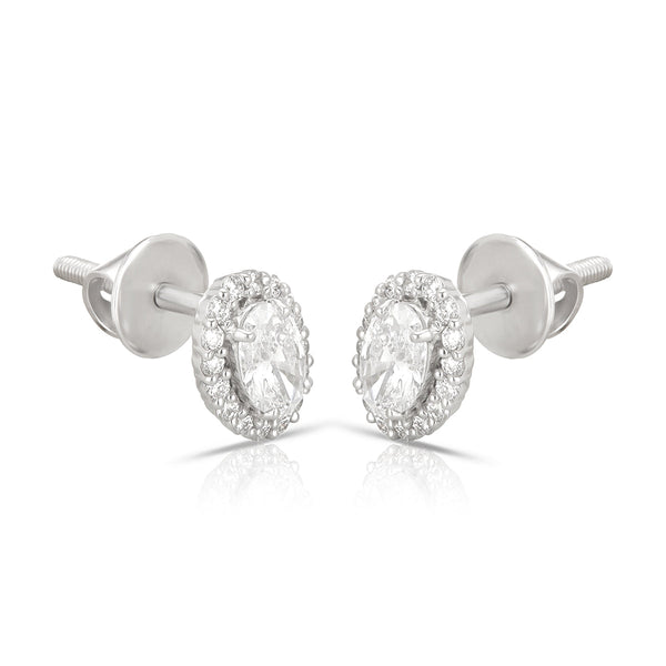 Aukera Lab Grown Diamonds-Lustrous Oval Halo - White Gold Ear Stud