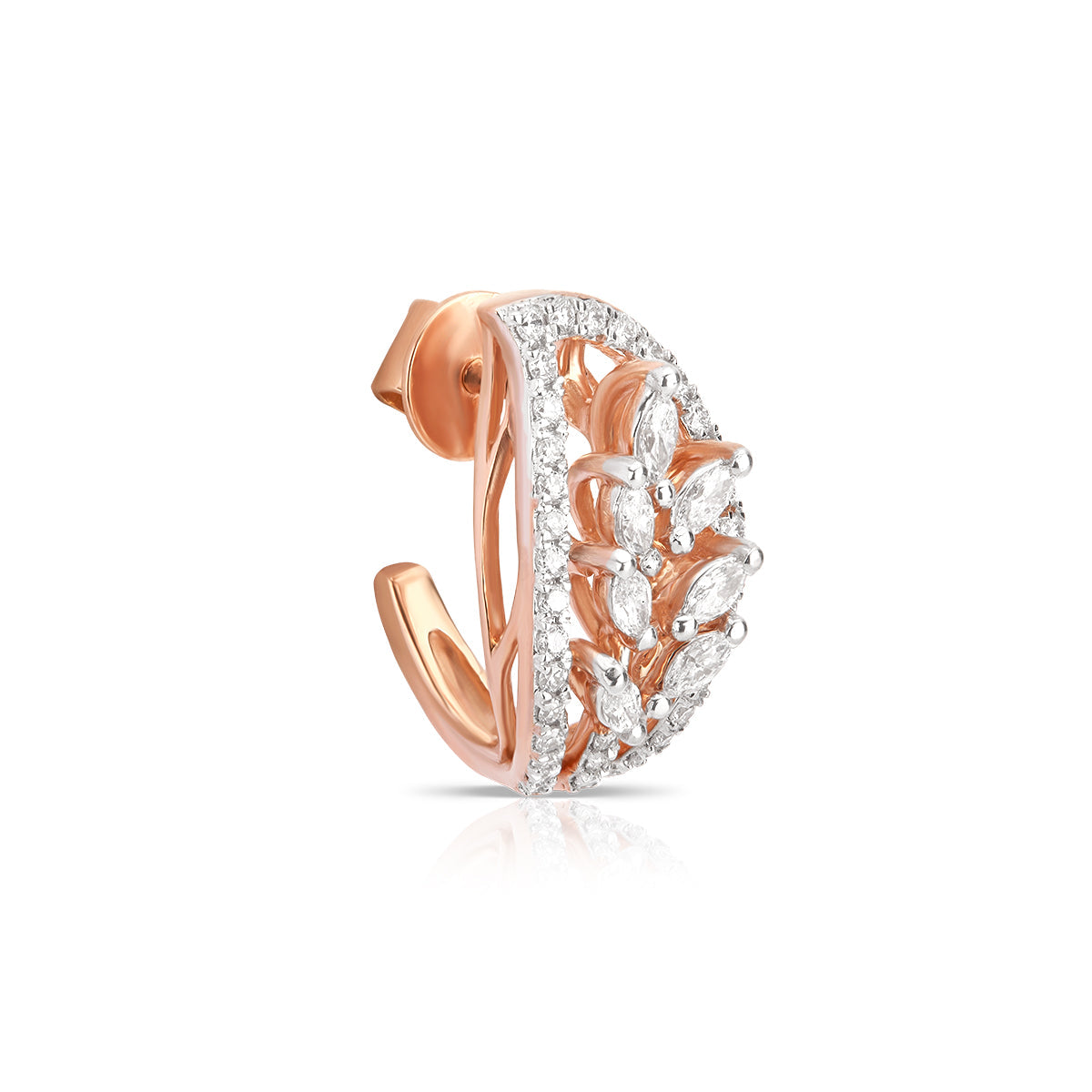 Aukera Lab Grown Diamonds-Rosy Foliage Whispers - Marquise Leaf J-Hoop Earrings